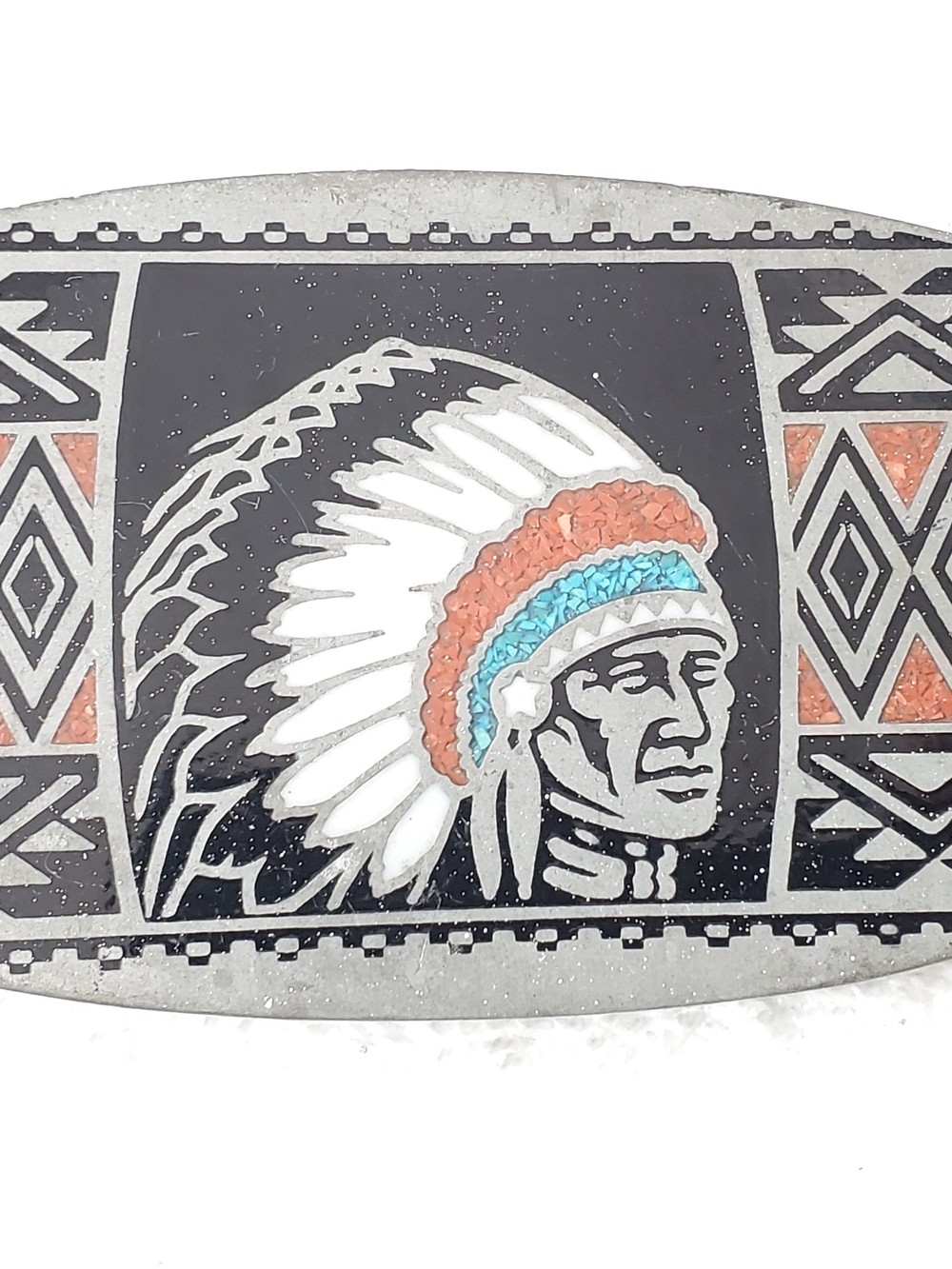1984 Vintage Native American Chief Feather Headdress Profile Belt Buckle by ADM